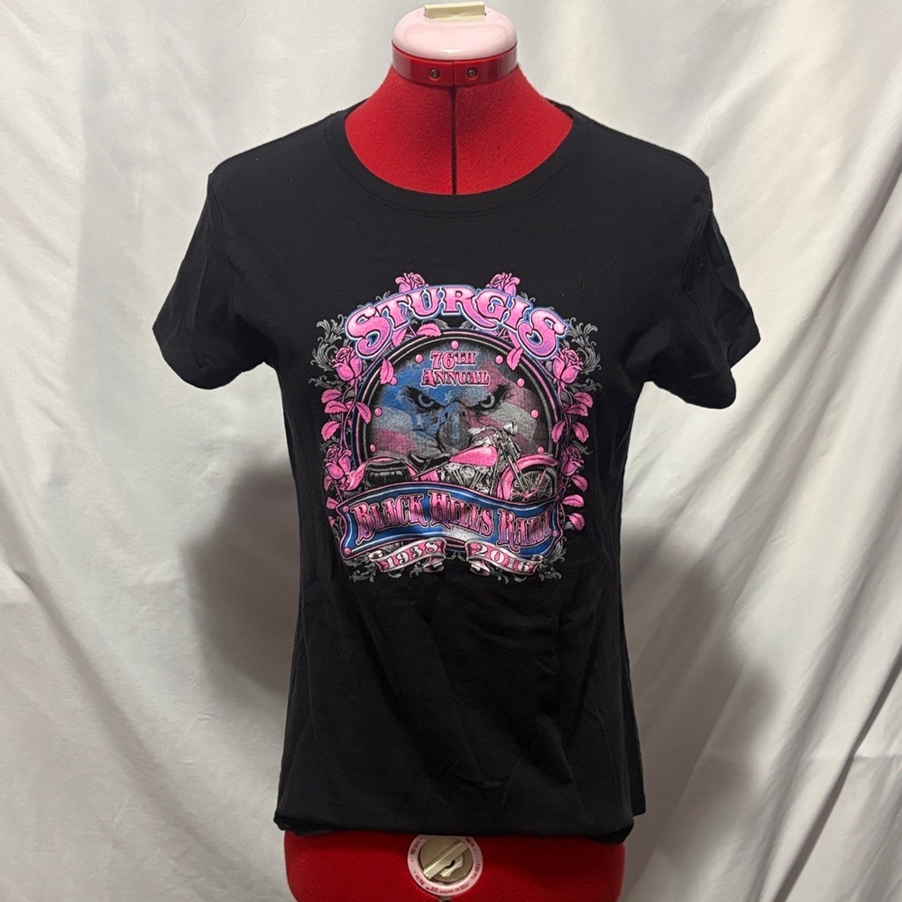 Next Level Apparel Black Tee with Pink and Blue Graphic